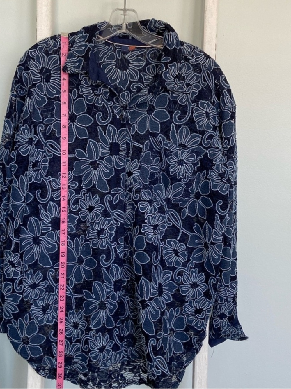 Anthropologie Pilcro Navy Floral Embroidered Button-Down Shirt